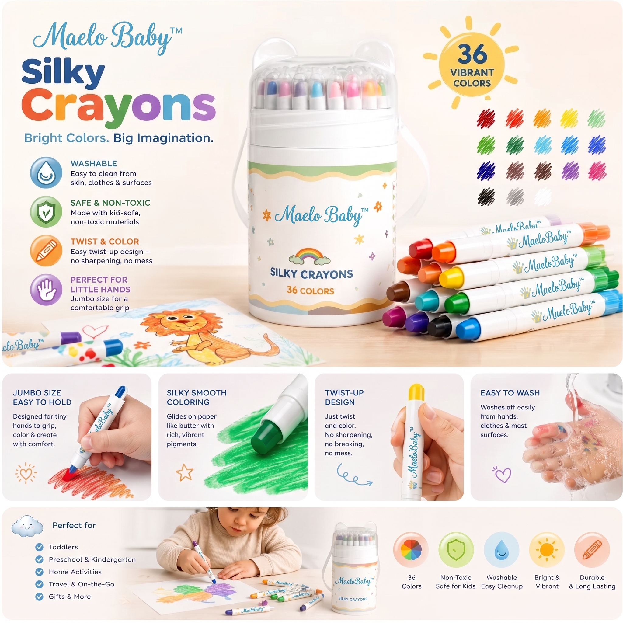 MaeloBaby™ Washable Twist Crayons